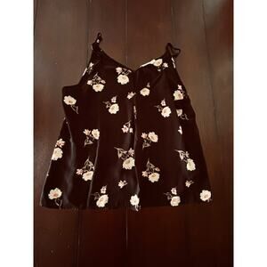 Lush Women’s Floral Cami Tank‎ Top XL Black Pink White V-Neck